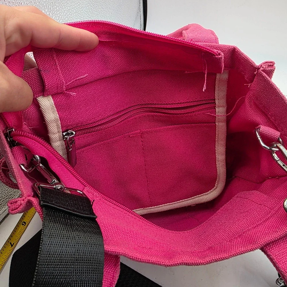 The Tote Bag Pink Canvas Crossbody Handbag Small Travel Satchel